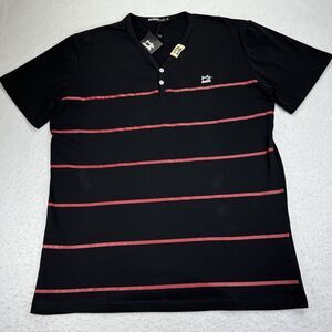 NWT Damati Jeans Men's Size Medium Black Striped Short Sleeve Henley T-Shirt
